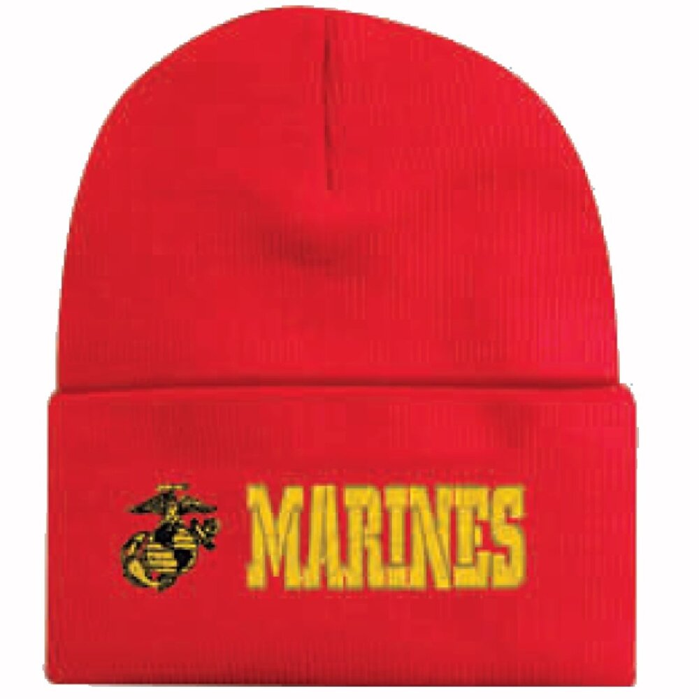 U.S. Marines Emblem Red Cuffed Beanie Cap Hat - NEW FAST SHIPPING